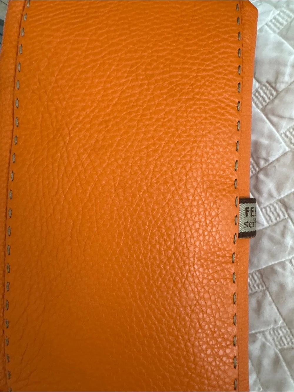 Fendi Orange Pebbled Leather Satchel